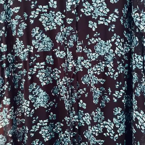 Saloni Izzie Dress Maxi Silk Chiffon Floral Print Semi Sheer Long Sleeve Size 2 Black