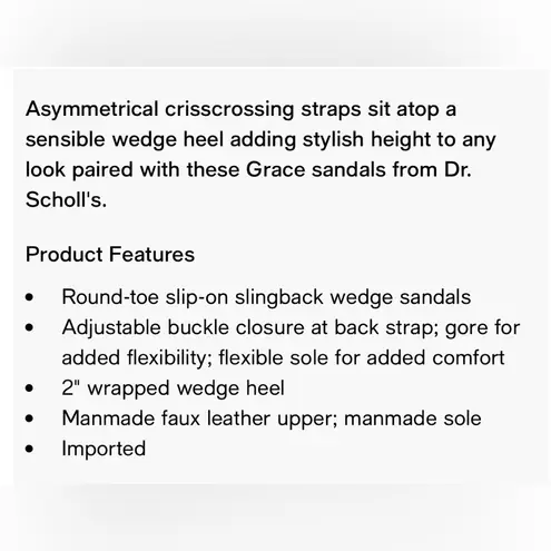 Dr. Scholls Grace Wedge Slingback Sandals Women’s 8.5 Vegan Leather