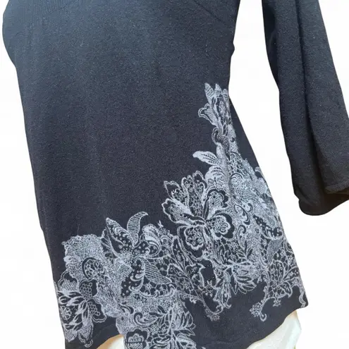 Y2K Black Whimsigoth Rhinestone Embellished Sweater with Square Neckline Size M