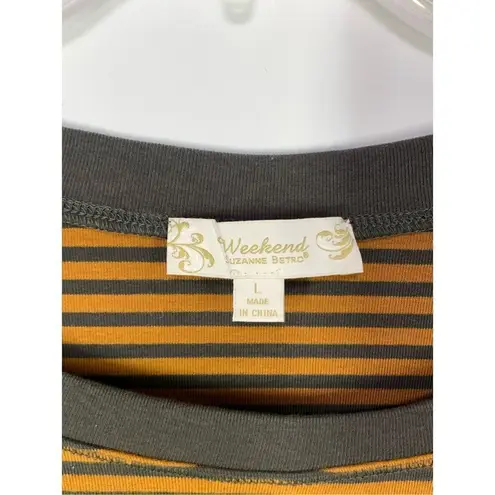 Suzanne Betro Weekend Women's Striped Raglan Top Mustard Yellow Size Large