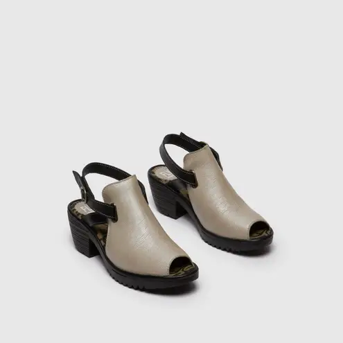 Fly London Wena Silver and Black Slingback Mules Size 41