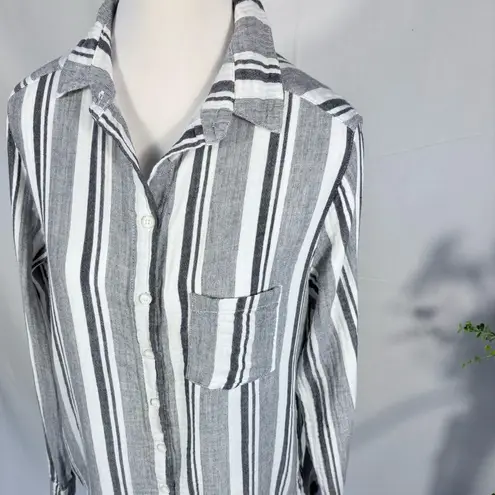 STARK X Double Layer Lightweight Gauze Cotton Button Up Striped Shirt Sz M💛 Gray Size M