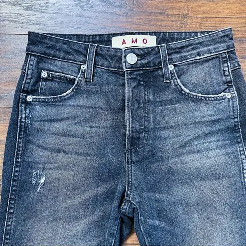 AMO • Babe Jean in Rascal slim straight cropped distressed black raw hem faded Size 26