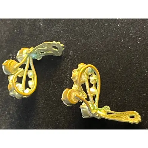 VTG Aurora Borealis Rhinestone Clip On Earrings Made In Austria Coquette Silver