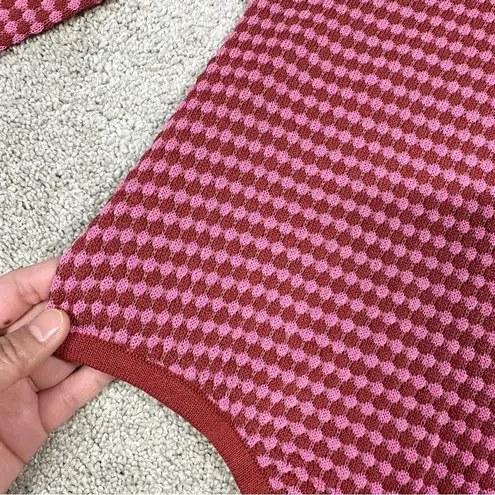 NWOT Lulu’s Retro Cutie Burgundy and Pink Textured Knit Long Sleeve Bodysuit M Red Size M