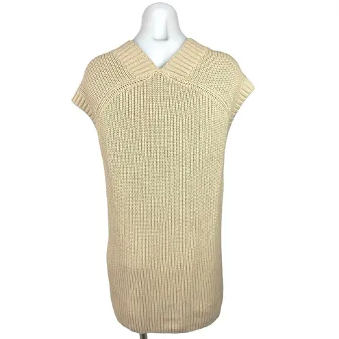 H&M  Women's Beige Deep V-Neck Cap Sleeve Knit Pullover Sweater Vest Dress Size M