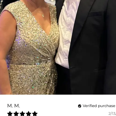 Mac Duggal 5489 Cap Sleeve Sequined High Slit Maxi Gown- NWT