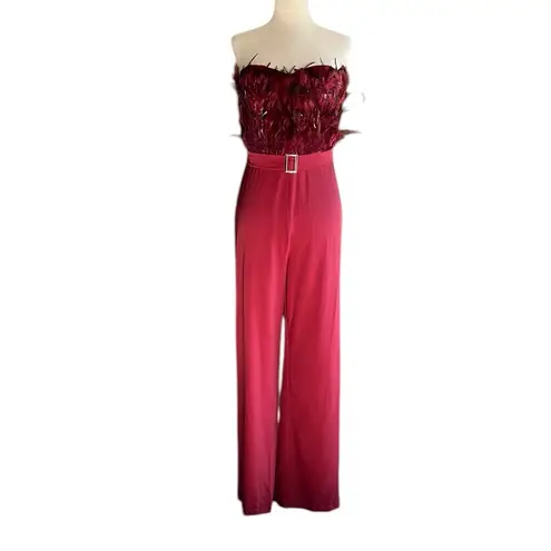 Unbranded Cranberry Strapless Jumpsuit With Feather Bodice Size L