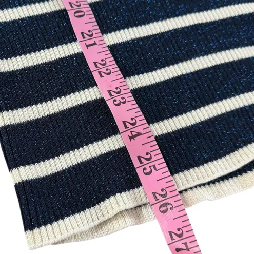 BODEN Effie L Sweater Sparkle Rib Knit Blue Stripe Pullover Long Sleeve Fitted Size L