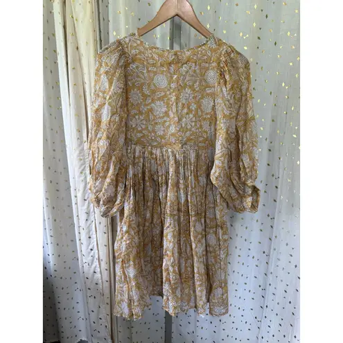 Daughters Of India 100% Cotton Kyra Cumin Paisley Semi Sheer Mini Dress XS