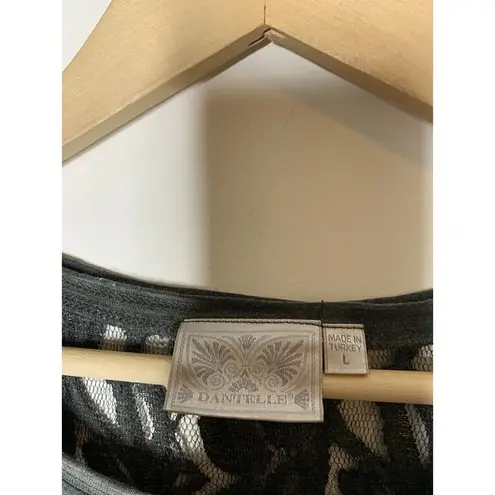 Dantelle Womens Size Large Blouse Oil Dye Lace Back Yoke Tee 3/4 Sleeve Green