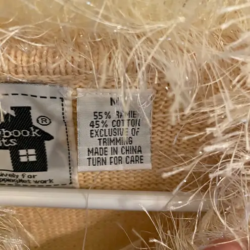 New Vintage Storybook Knits peach dove cardigan Beaded sequin Holiday Sweater Size M