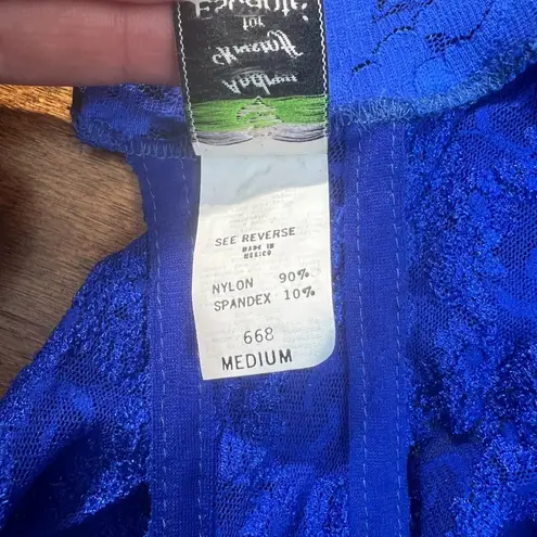 Vintage Andrea Kristoff Escante Lace Teddy M Blue Halter Cutout Sexy Size M