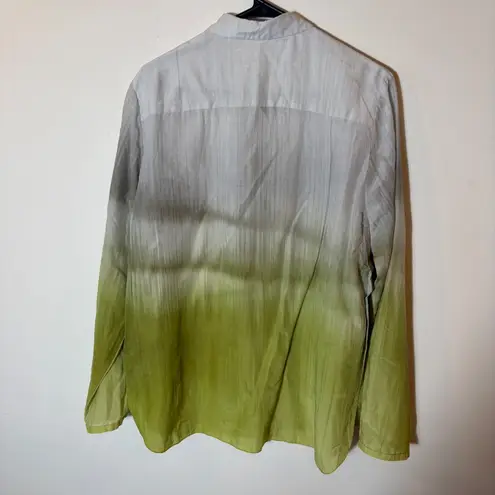 Elie Tahari Grey Green Ombre Long Sleeve Button Down Shirt Silk Blend Size Large