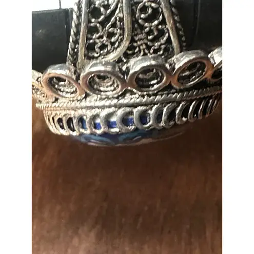 DGS Sterling Silver 925 Filigree Handpainted Ceramic Ring & Pendant Sz 6.5