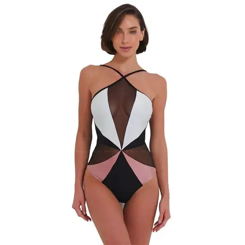 PatBO Colorblock Halter One Piece in Black white Small New Womens Swimsuit