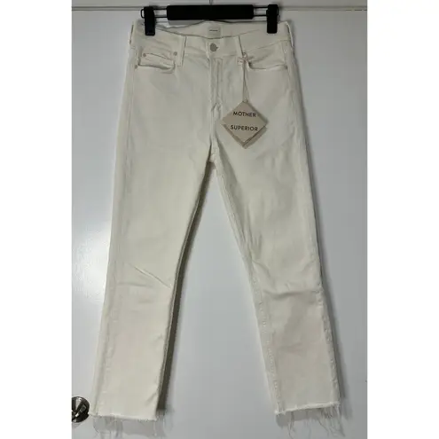 Mother The Mid Rise Dazzler Crop Fray Jean Cream Puffs Size 28 6 US NWOT Raw Hem