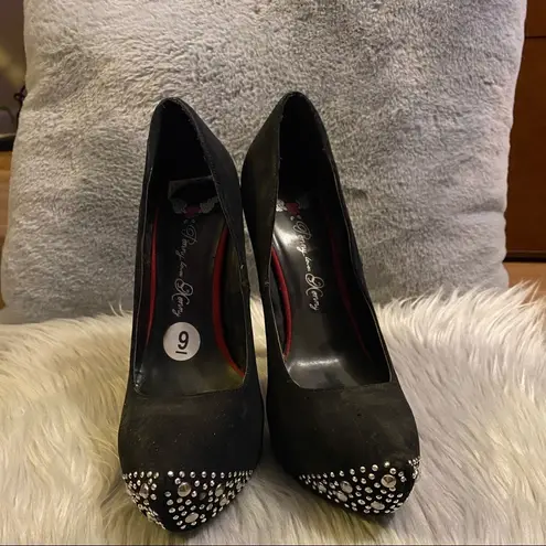 Penny Loves Kenny Black Suede with Beaded Top Accent Heels - Size 9