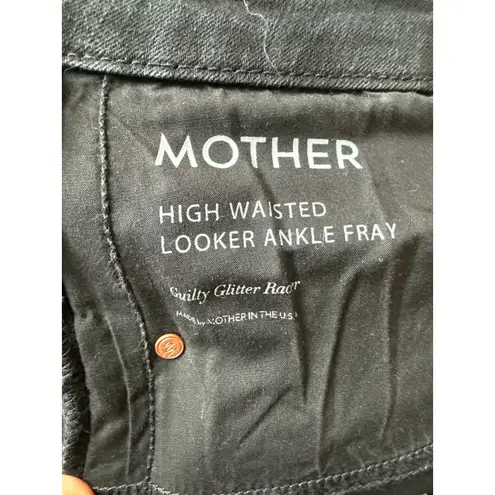MOTHER High Waisted Looker Ankle Fray in Guilty Glitter Racer Stripe Size 29 Black