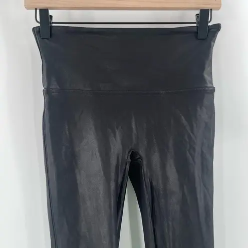 Spanx  Leggings Medium Black Faux Leather Shiny Stretch High Waisted Vegan