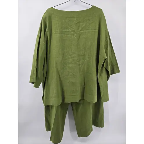 Bryn Walker Linen Set Tunic Top Pants Green Oversized Crop Wide Leg Pants Large