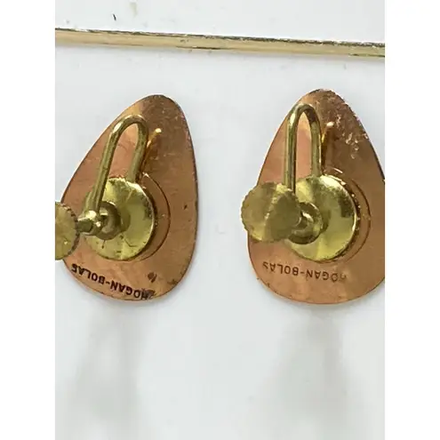 Vintage RARE Hogan Bolas Matching Copper Yellow Enamel Brooch And Earring Set