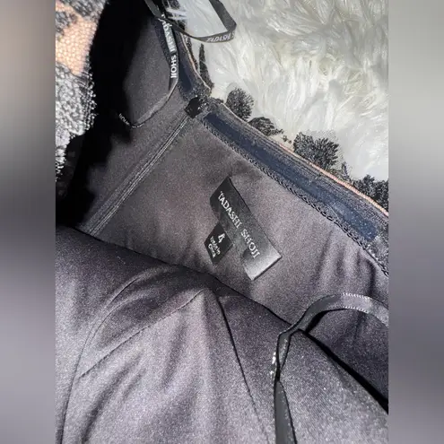 Tadashi Shoji NWOT Dresden Draped Sequin Embroidered Strapless Black Gown Sz 4