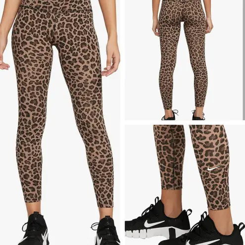 Nike Dri Fit Shimmer Leopard Print Leggings Brown Tan Black Size XS