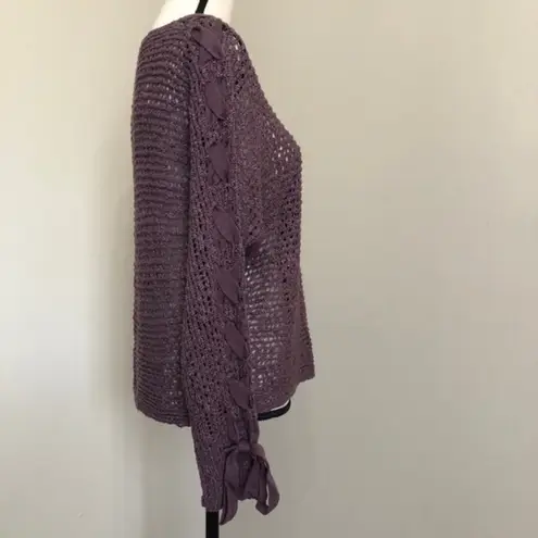 Rewind Dolman Loose Knit Lace Up Sleeve Sweater L