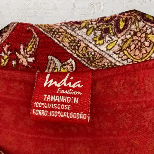 India Fashion Red Mandala Paisley Mini Dress Size M Size M
