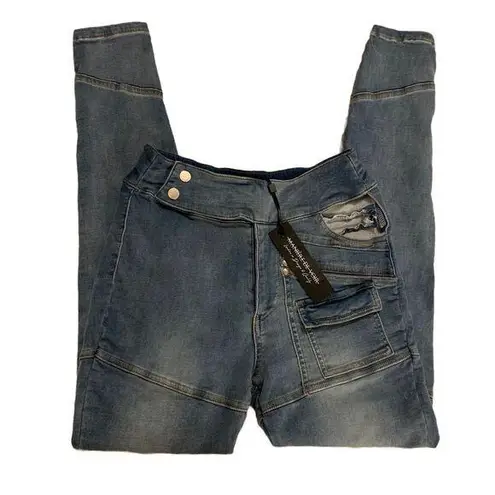 Maniere De Voir Jeans Sz 4 NWT Denim Cut Out Skinny Avant Garde Punk Grunge Y2K Blue