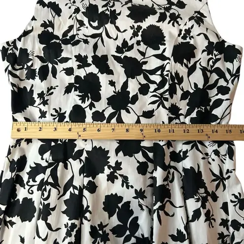 JG Hook Midi Dress Size 10 Black White Floral Button Front Sleeveless Scoop Neck