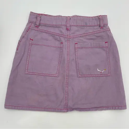 Lazy Oaf Purple Embroidered Cigarette Mini Skirt BROKEN Zipper Size 24 Purple