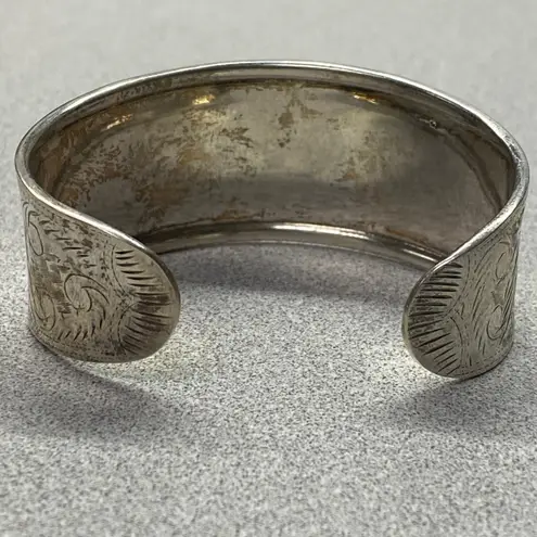 Vintage Sterling 925 Thailand Cuff Bracelet Ornate Floral Scroll Hand Engraved Silver
