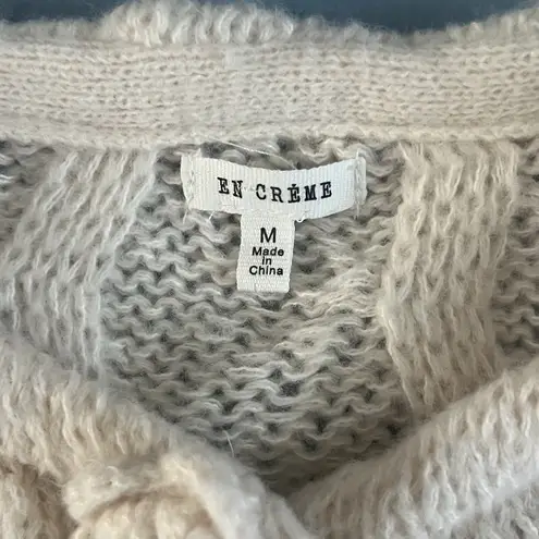 En Creme Flower Button Ivory Cardigan Knit Ballon Sleeve Cottagecore Sweater Size M