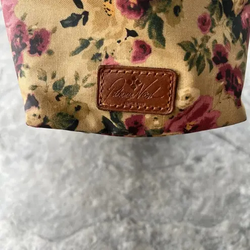 Patricia Nash Antique Rose Coated Linen Canvas Ria Tote Leather Trim Floral Tote