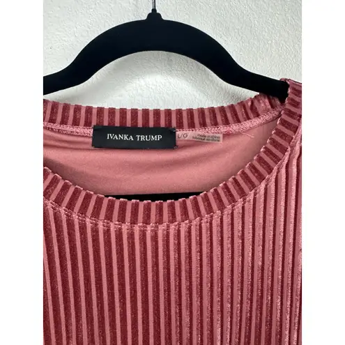 Ivanka Trump Velvet Ribbed Peplum Top Rose Gold 3/4 Sleeve Women's Size L