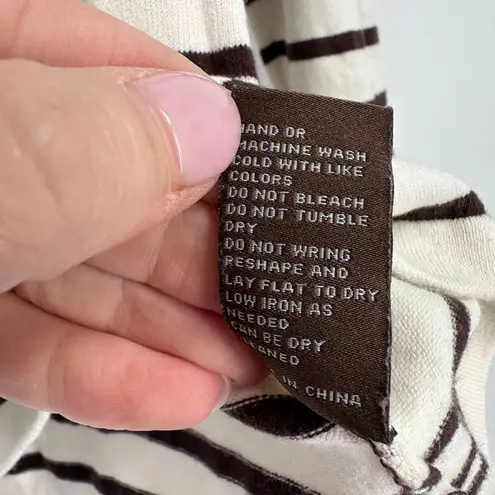 J. McLaughlin XS Striped Sweater Cotton Modal Soft White Chocolate Brown LS