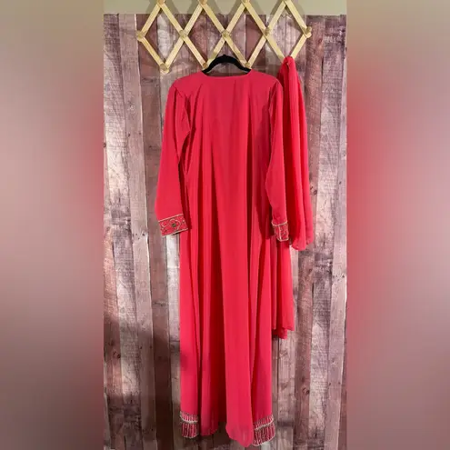 Made In India Pink Beaded Maxi Dress With Scarf Size Large