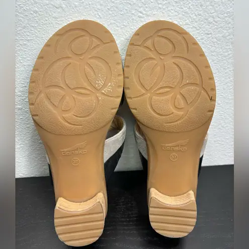 Dansko Theresa Slip On Sandal Clog Black Gray Leather Heels EU 37 US 6.5-7