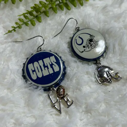 Colts Blue white love helmet charm dangle Earrings