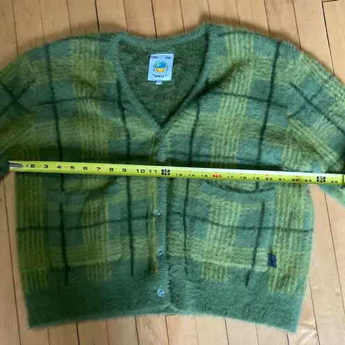 Unif  Green Fuzzy Plaid Cardigan Sweater