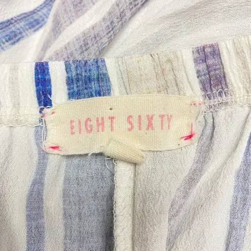 Eight Sixty Women's Off Shoulder White Blue Striped Ruffle hem Shirred Dress