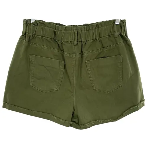 A loves A Olive Green High Waisted Paperbag Elastic Waist Denim Shorts