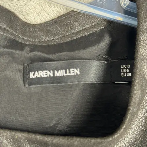 Karen Millen Dress Women 6 Black Green Leopard Cheetah Skater Fit & Flare Party