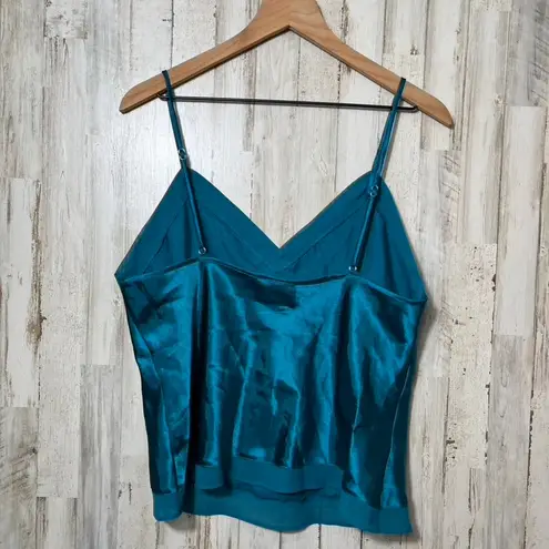 secret treasures Vintage Y2K Teal Satin Mesh Floral Cami Slip Top Womens Large