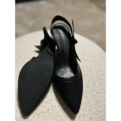 Elegant Black Suede Slingback High Heel Shoes Women's Pointed Toe Pumps Size 9.5