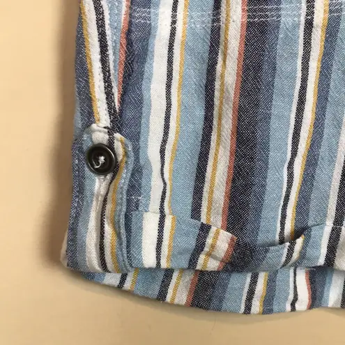 Per Se Women’s Linen Blend Boho Striped Tie Waist Fold-Over Hem Shorts