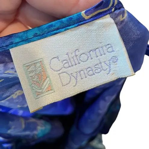 Ethereal California Dynasty Vintage Y2K Blue Boho Dreamy Floral Silky Slip Dress