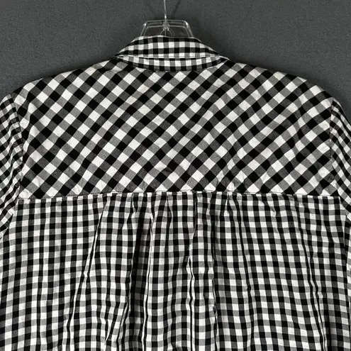 J. Jill Womens Small Black White Gingham Popover Blouse Long Sleeve Split Hem